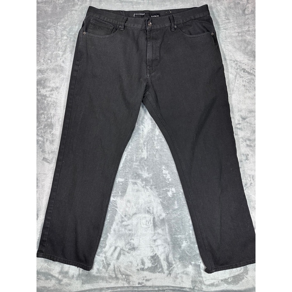 Rocawear Mens Classic Fit Black Denim Jeans Size 40 Straight Leg Embroidered